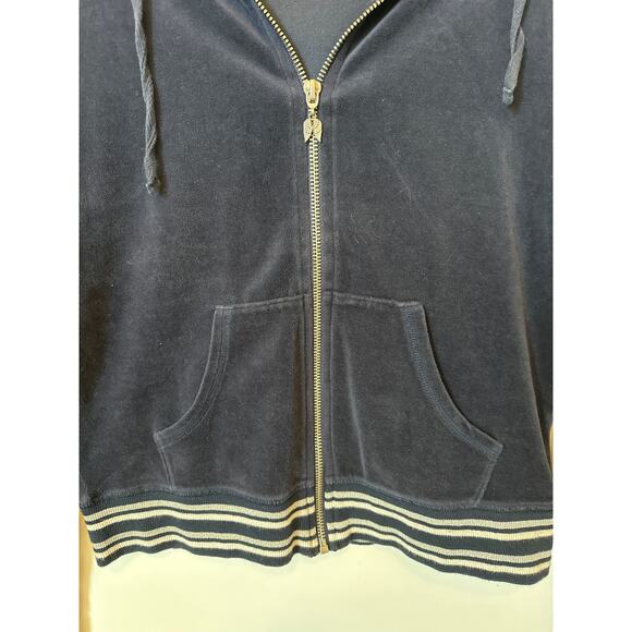 Victoria’s Secret Velour Full-Zip Hoodie Blue Size M Retro Y2K Velvet Sporty - Picture 2 of 12